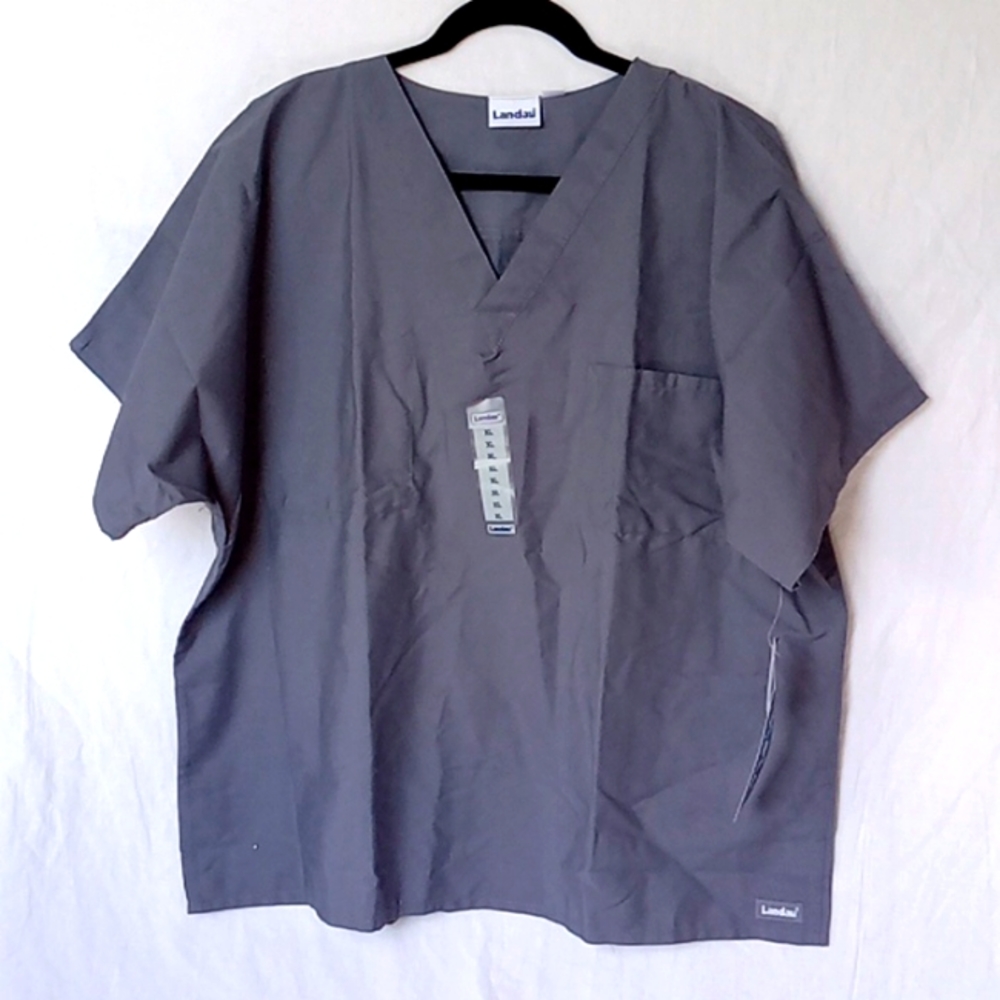Landau Essentials Unisex Nurse Top 1 pocket V-Neck Scrub Top Size XL Gray